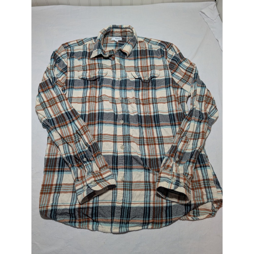 Sonoma Goods For Life Mens Large Blue Brown Plaid Flannel Button Down Shirt
